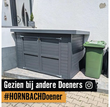 Grijze afvalbakombouw met een groene afvalbak ernaast