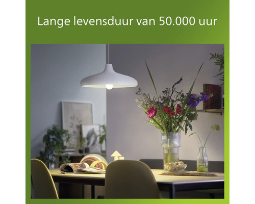 Eetkamer met eettafel, bloemen en een witte hanglamp