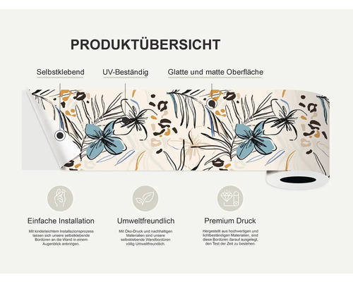 Zelfklevende rand met bloemmotief, UV-bestendig en glad, mat oppervlak