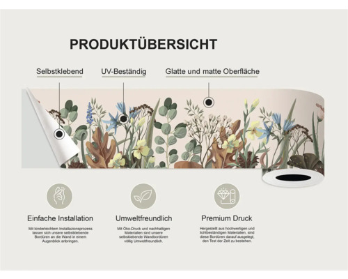 Productoverzicht: Zelfklevend, UV-bestendig, glad en mat oppervlak, eenvoudige installatie, milieuvriendelijk, premium print.