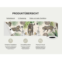 Productoverzicht van een zelfklevende, UV-bestendige border met een glad, mat oppervlak en jungle-motief
