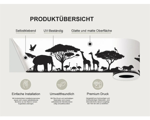 Muurdecoratie met Afrikaanse dieren, zelfklevend en UV-bestendig.