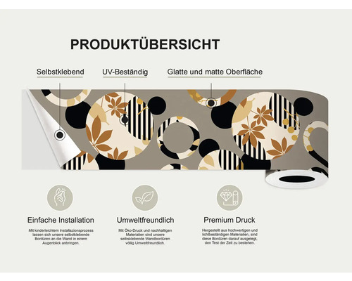 Productoverzicht: zelfklevend, UV-bestendig, glad en mat oppervlak, eenvoudige installatie, milieuvriendelijk, premium print