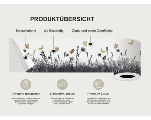 Productoverzicht van een zelfklevende rand met UV-bestendigheid en glad, mat oppervlak