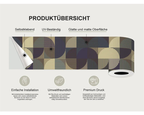 Productoverzicht: zelfklevend, UV-bestendig, glad en mat oppervlak, eenvoudige installatie, milieuvriendelijk, premium druk