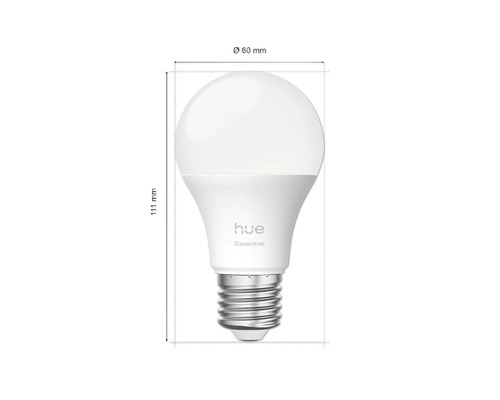 Philips Hue Essential lamp met de afmetingen 111 mm hoogte en 60 mm diameter