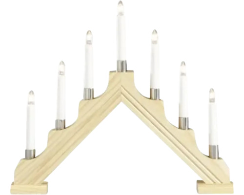 Houten kerstkandelaar met zeven kaarsen