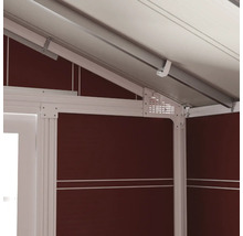 Detailopname van een tuinhuis met aluminium frame en wandelementen