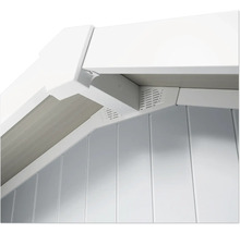 Detailopname van een tuinhuis met wandpanelen en dakelementen
