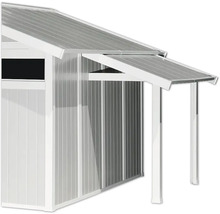 Detailaanzicht van een tuinhuis met overkapping