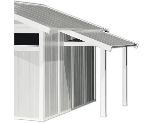 Detailaanzicht van een tuinhuis met overkapping