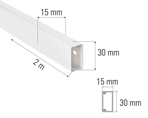 Kabelgoot, 2 meter lang, 15 mm breed en 30 mm hoog