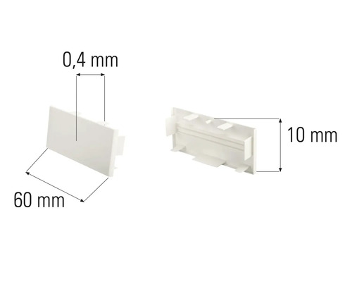 Kunststof afdekkap, 60 mm breed, 0,4 mm dik en 10 mm hoog