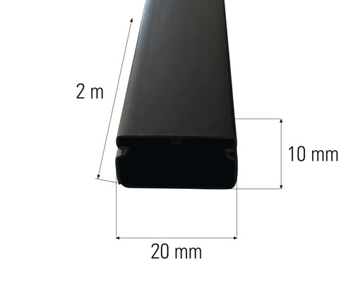 Afbeelding van een profiel van twee meter lang met afmetingen van tien bij twintig millimeter.