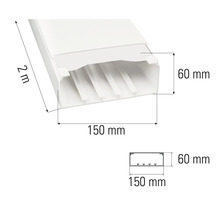 Afbeelding van een kabelgoot met de afmetingen 2 meter lang, 150 millimeter breed en 60 millimeter hoog.