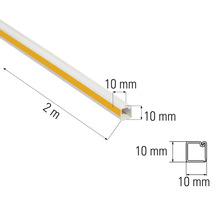 Twee meter lange kabelgoot met afmetingen van tien bij tien millimeter.