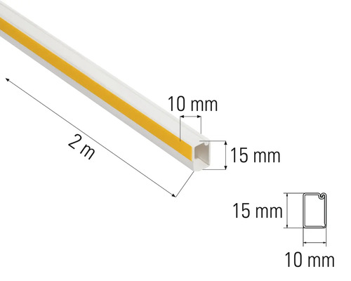 Installatiekanaal, twee meter lang, afmetingen tien bij 15 millimeter