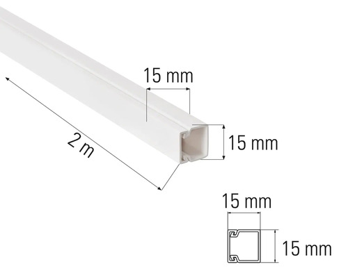 Kabelgoot, lengte 2 meter, afmetingen 15 x 15 millimeter