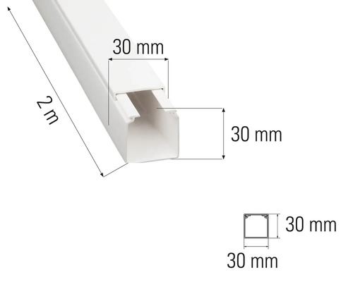 Kabelgoot, twee meter lang, 30 millimeter breed