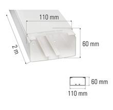 Installatiekanaal van kunststof, 2 meter lang, 110 millimeter breed en 60 millimeter hoog