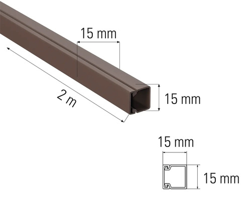 Vierkante buislijst van twee meter lang met een zijlengte van 15 millimeter.