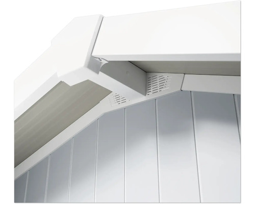 Detailopname van een tuinhuis met wandpanelen en dak elementen.