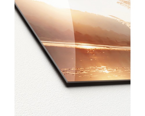 Close-up van een acrylglas foto met landschapsmotief