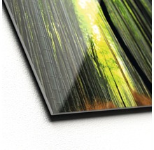 Close-up van een glazen schilderijdecoratie met bamboebosmotief