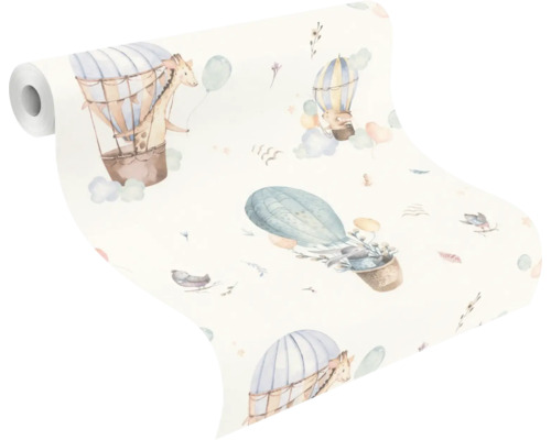 Rol behang met heteluchtballon en dierenpatroon