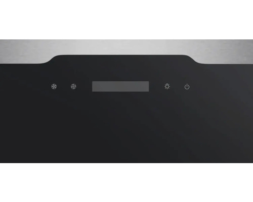 Bedieningspaneel van een afzuigkap met symbolen voor ventilator, display, licht en aan- en uitknop