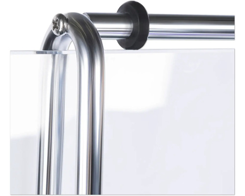 Detailopname van een douchecabinebevestiging met afdichting.