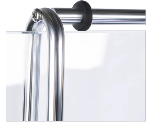Detail van een metalen douchecabinebevestiging met afdichting
