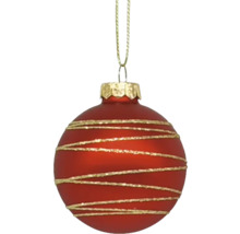 Rode kerstbal met gouden strepen en hanger
