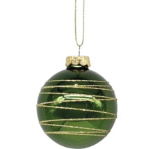 Groene kerstbal met gouden strepen en ophanging