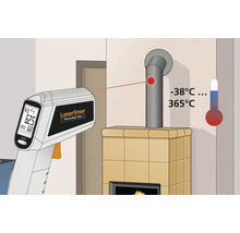 Laserliner ThermoSpot One infraroodthermometer meet de temperatuur van een kachelpijp