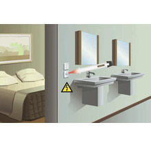 Illustratie van een stroomtester van Laserliner in een stopcontact in de badkamer