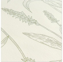 Close-up van een behangpatroon met plantmotieven en een reiger
