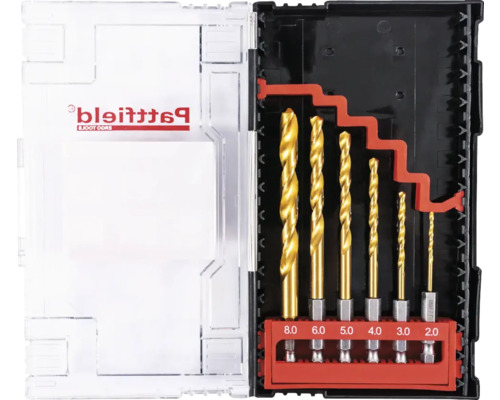 Boorset met verschillende maten in een transparante doos