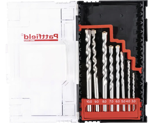 Boorset in een transparante kunststof koffer