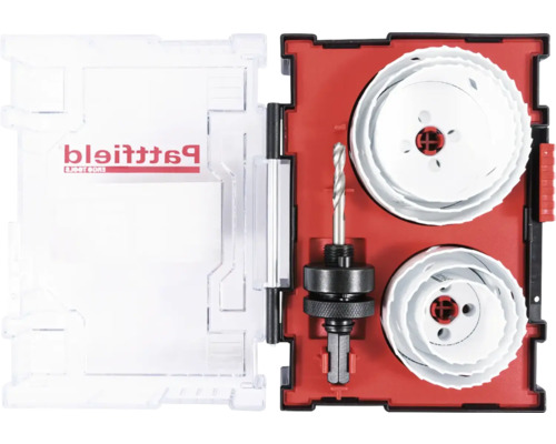 Gatenzagenset in geopende kunststof koffer