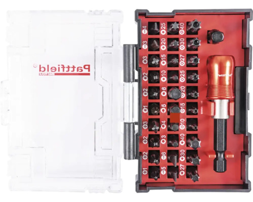 Bitset met schroevendraaier en diverse bits in rode houder