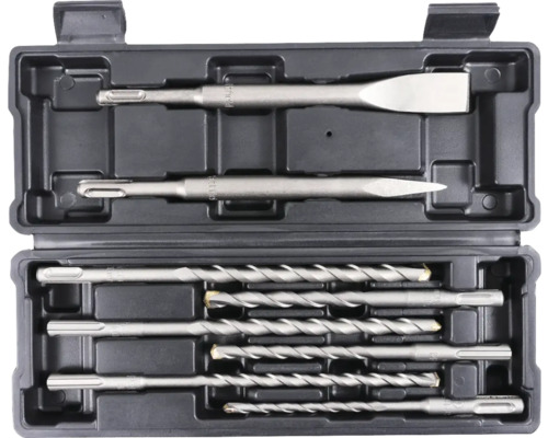 Boorhamerset in een zwarte gereedschapskoffer