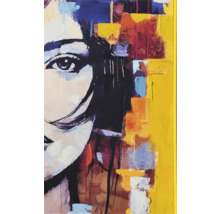 Schilderij met abstract vrouwenportret in een gele lijst