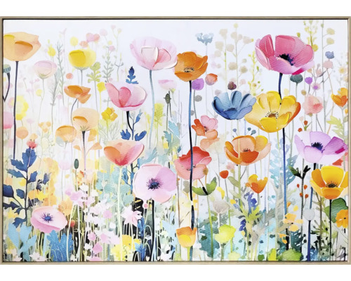 Schilderij canvas met lijst bloemenweide 60 x 90 cm Schilderij met bloemmotief in lijst