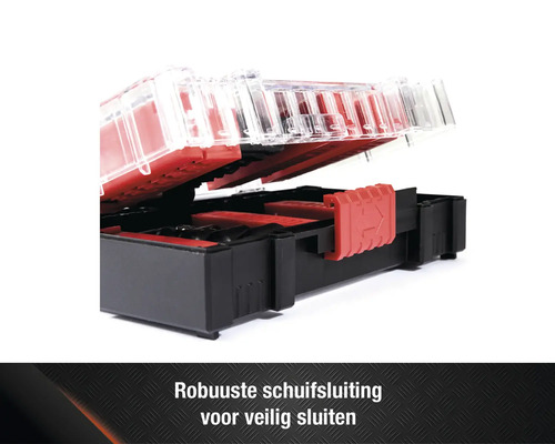 Open gereedschapskoffer met transparant deksel