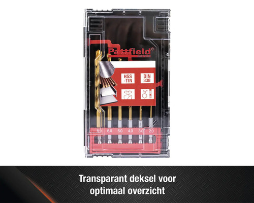 Pattfield metaalboor set met HSS-TiN coating en DIN 338 standaard in transparante doos