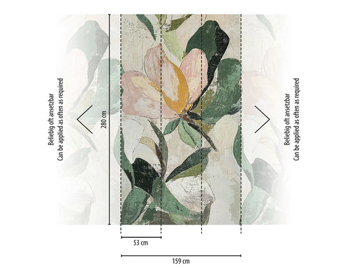 Behang met bloemmotief en maataanduidingen