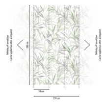 Afbeelding van een behang met bladerpatroon en maataanduidingen