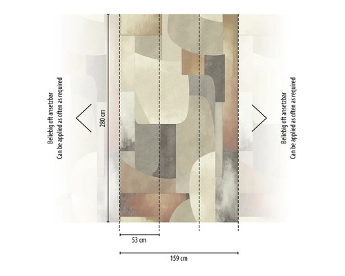 Behang met geometrische vormen en de afmetingen 159 cm breed en 280 cm hoog