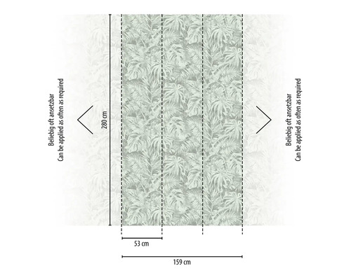 Behang met tropisch bladpatroon en maatvoering